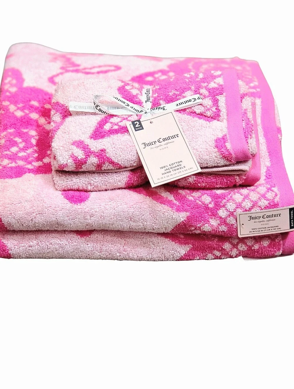 Juicy Couture Home Rose Pattern 100% Jacquard Cotton Bath & Hand Towel Set